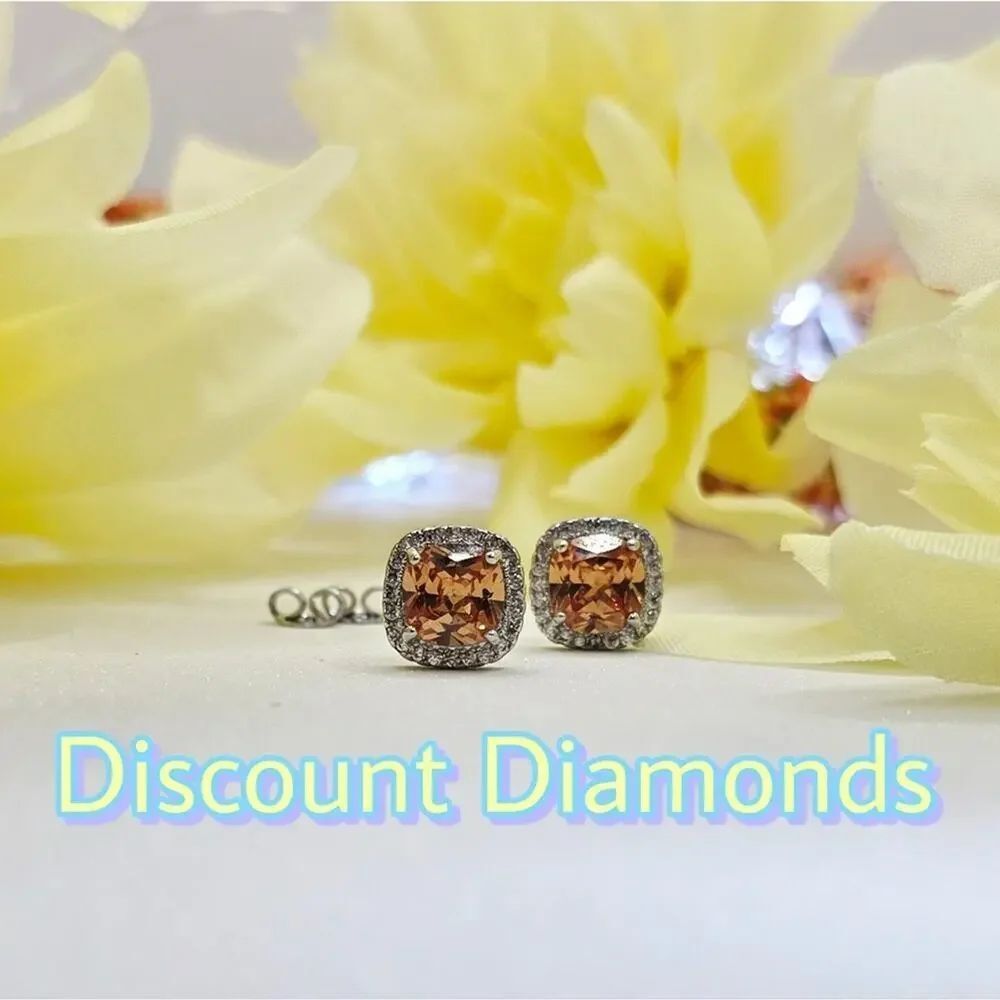 Natural Champagne Topaz Earrings Surrounded By Clear White Topaz